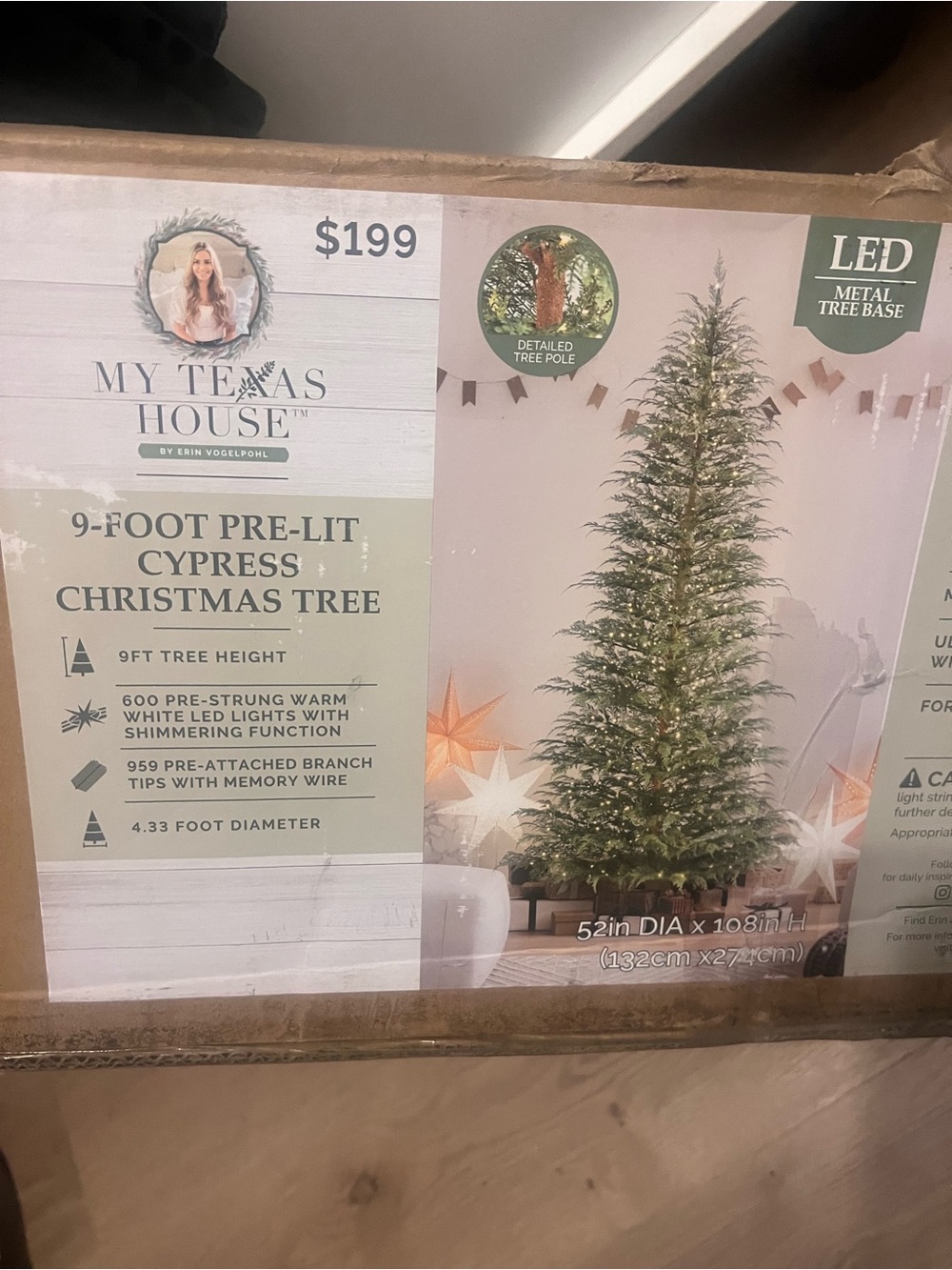 9-Foot Pre-Lit Cypress Christmas Tree - Green My Texas House Christmas Tree